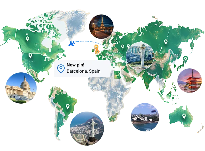 Map of countries visited by Tourist members